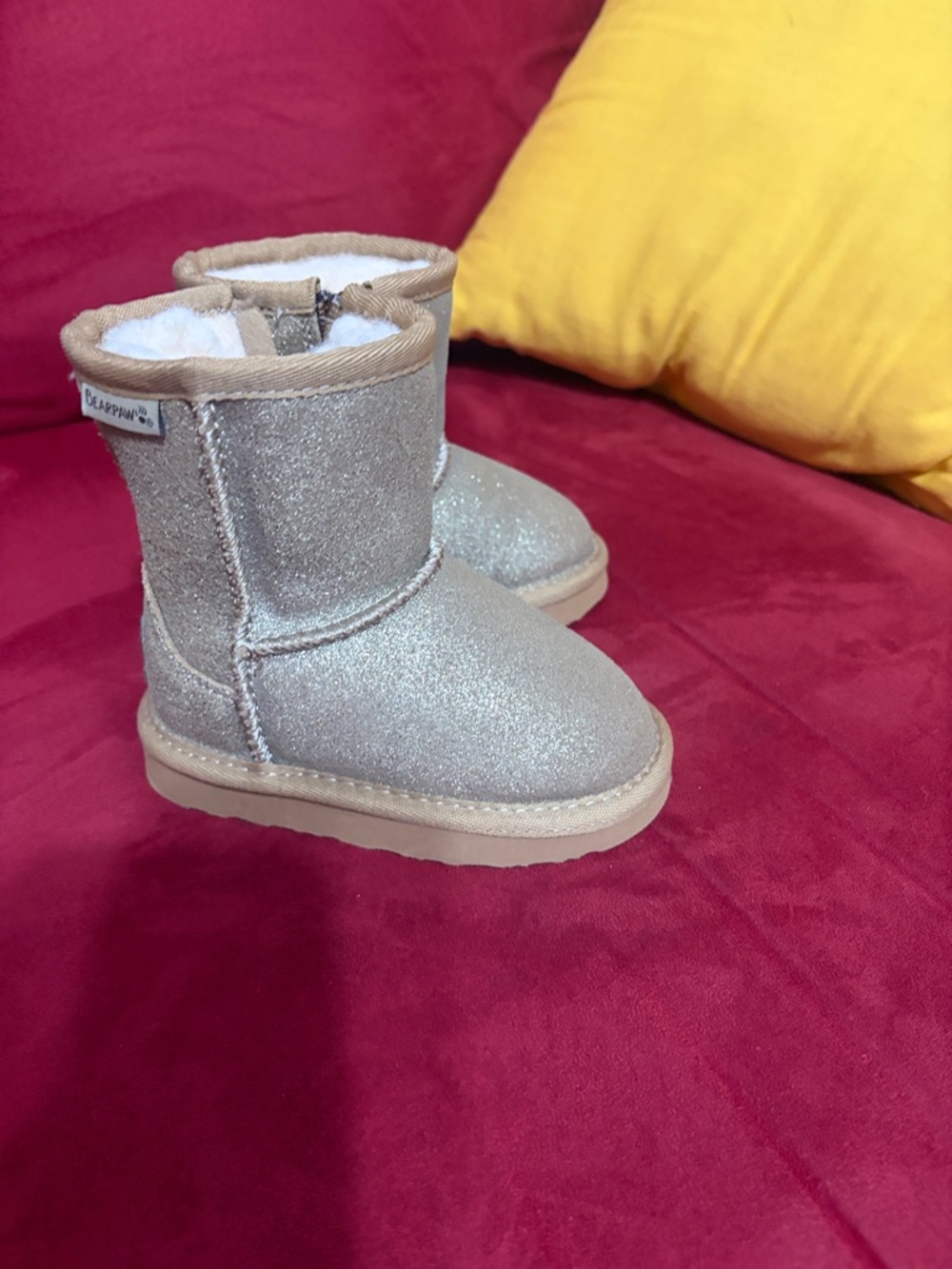 BearPaw Glitter Plush-Lined Kids Boots - Silver